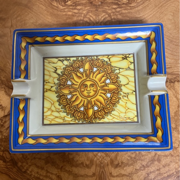 Hermes Soleil Blue Porcelain Tray / Vintage Ashtray with Sun Design - Picture 12 of 12